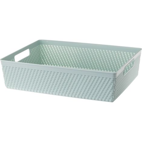 Cestino organizer rettangolare Luis, misura 5, capacità 6,8 l, plastica verde menta pastello chiaro con motivo intrecciato e manici. (1/3)