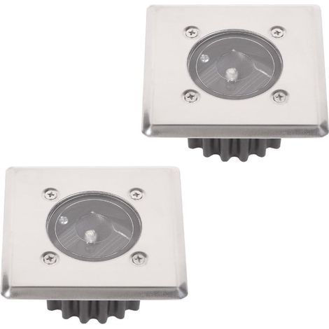 Lot de 2 spots solaires LED encastrables au sol - Carré - 8,5 x 8,5 cm - En acier inoxydable - 2 spots encastrables - IP44 (1/5)