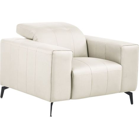Armchair Light Beige Fabric Push-Back Manually Adjustable Headrest Metal Legs Modern Living Room OMMEL