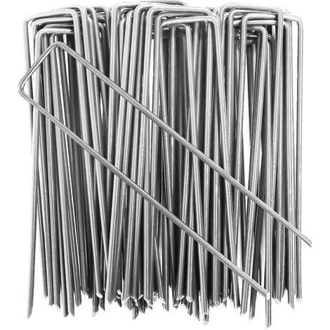 Garden Stakes 6 inches, 100 Pack U-Shaped Tent Stakes, Galvanized Landscape Staples, Ground Stakes for Landscaping Securing Weed Barrier Fabric,Christmas Decorations (1/5)