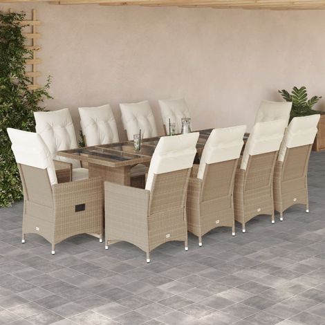 Ensemble de bistro de jardin 11 pcs-Salon de jardin bistro coussins beige poly rotin 679310 (1/5)