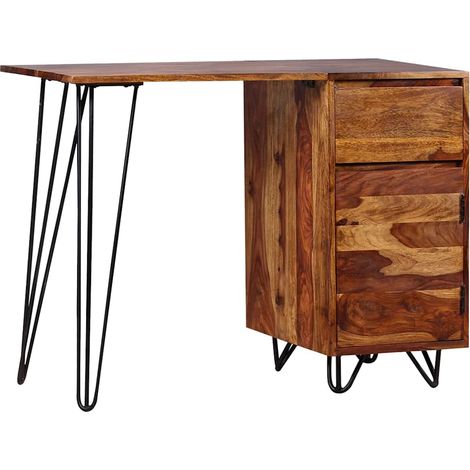 Writing Desk with 1 Drawer and 1 Cabinet Solid Acacia Wood vidaXL (1/5)