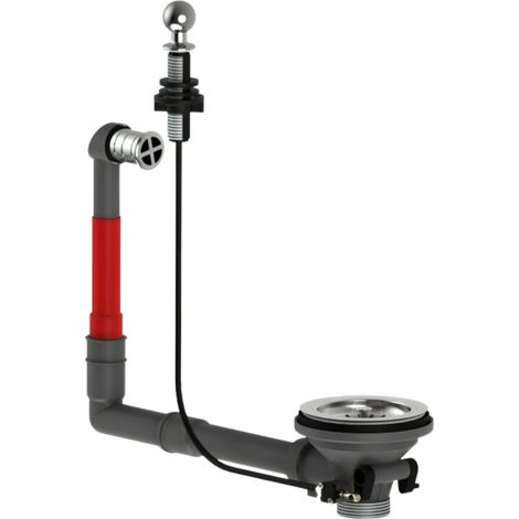 Automatische Spüle Ablaufgarnitur mit Betätigung, verchromt, runder Überlauf und Druckknopf