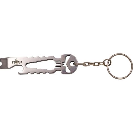 Llavero multiusos Third K2828 de acero inox de 7,5 cm acabado cromado, tiene usos para saca puntas, abre botellas, y llave inglesa.