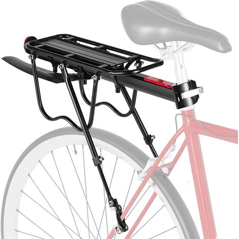 Wolketon Portaequipajes universal para bicicleta de aluminio con guardabarros y reflector – Fijación a la tija del sillín – Negro