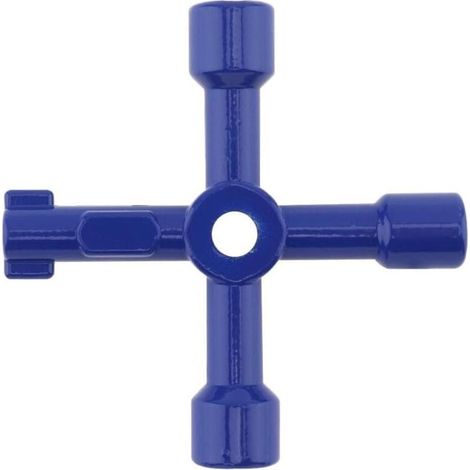 Clé en croix bleue à quatre voies, clé multifonction universelle, adaptée aux armoires électriques, trépieds, vannes et compteurs d'eau (1/3)