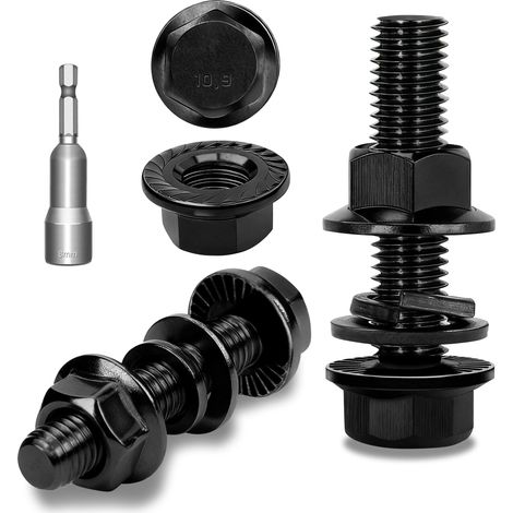 Lot de 15 vis à tête hexagonale M6 x 40 mm avec bride - En acier au carbone noir - DIN 6921 - Rondelles élastiques et écrous - Assortiment de vis avec douille hexagonale (1/5)