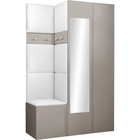 Conjunto para recibidor Pinis XXVI, Cuero ecológico Soft 017, 186x116x46cm, Espejo, Aglomerado laminado, Cuero ecológico, Colocada, Montada en la pared