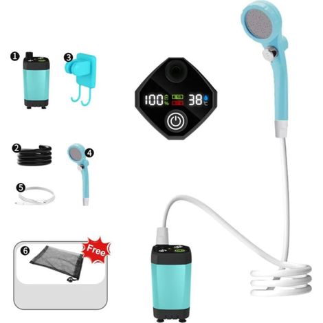 Douche Camping Chauffante，Douche Camping,Douche Portable,avec Écran Intelligent,Pression d'eau Réglable,Convient pour Le Camping, Le Lavage des Animaux de Compagnie, Le Lavage des Voitures