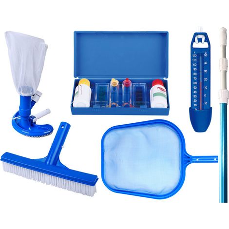 Habitat Et Jardin – Kit d'entretien de piscine complet – Brosse murale ABS 25 cm – Epuisette avec filet polyester – Trousse d'analyse pH et Chlore – Thermomètre 16 cm