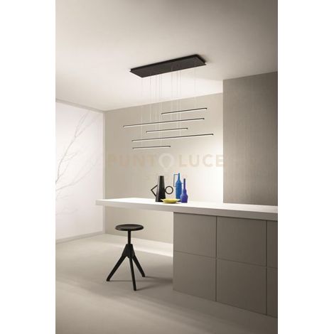 SOSPENSIONE GENIUS ORIZZONTALE 5 LUCI NERO LED 3000K 3050LM 72W DIMMERABILE RETTANGOLARE