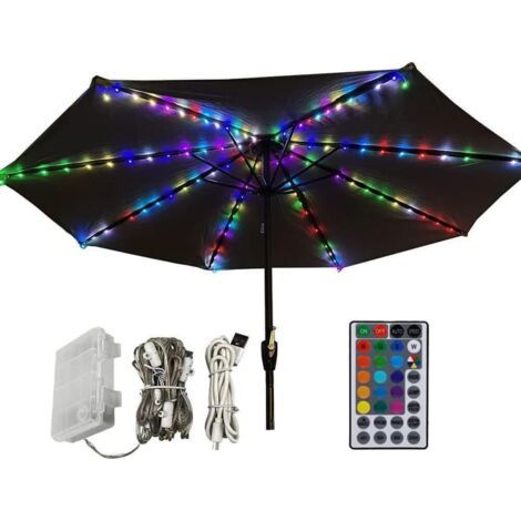 1 Guirlande lumineuse, 104 LED, télécommande, minuterie, 4 modes, câble USB, pour parasol, tente, jardin (1/5)