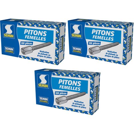 Semin – Pitons femelles pour faux plafond – Acier zingué – Longueur 55 mm – Boite de 100 (lot de 3) – Fixation tige filetée