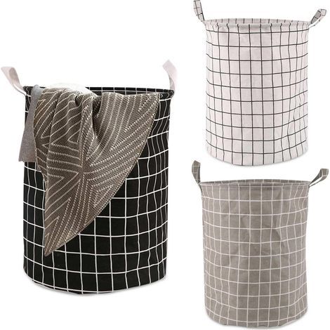 Panier a Linge Pliable Rond,3 Pièces 40L Corbeilles à Linge Tissu avec Poignées,Bac a Linge Multifonction Utilisé pour Jouets,Vêtements Panier de Rangement 35 x 43,5cm (1/5)