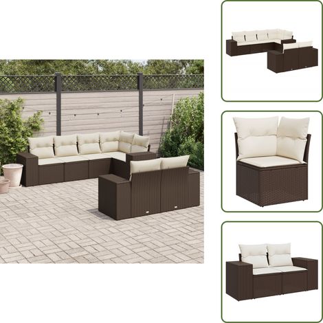 vidaXL Salon de jardin avec coussins 7 pcs marron résine tressée (1/5)