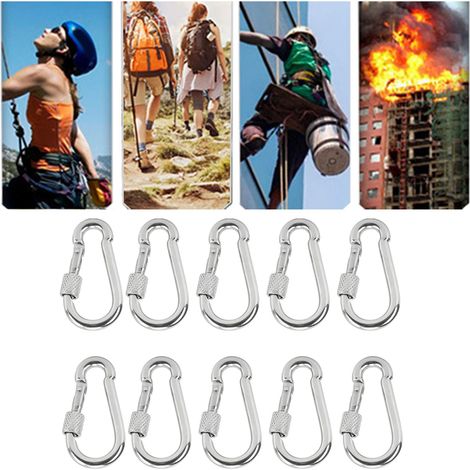 10 Pièces Mousqueton en Acier Inoxydable, Crochet à Ressort pour Sécurité Corde et Accessoires d'Accrochage