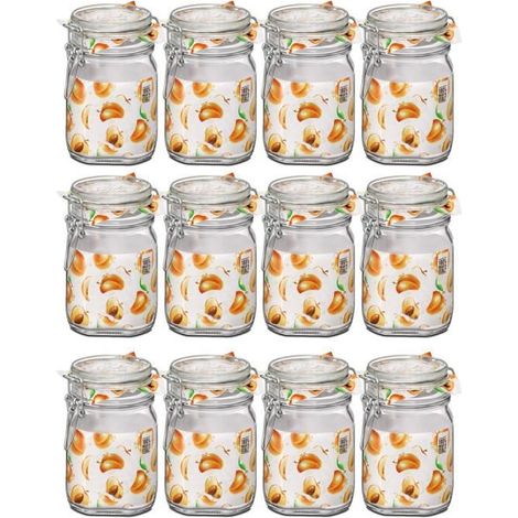 Lot de 12 bocaux hermétiques à bouchon mécanique, bocal pot de conservation, capacité 75 cl - Ø 10.6 x Hauteur 13.6 cm (1/3)
