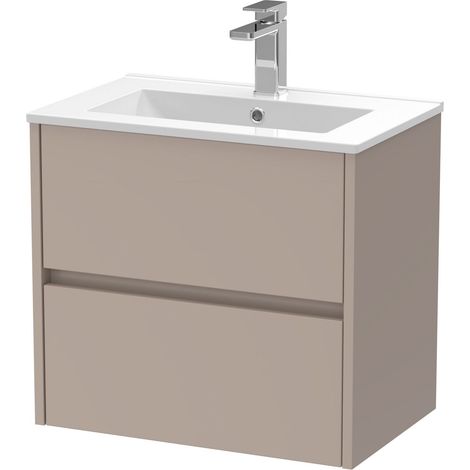 Chartley Contemporary Wall Hung 2 Drawer Vanity Basin Unit, Minimalist Basin, 600mm, Taupe (1/4)