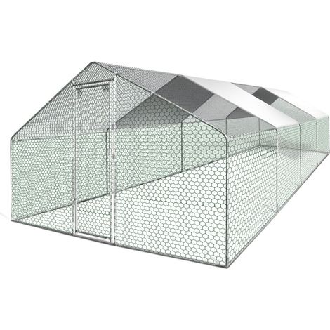 Terre Jardin – Enclos poulailler 24 m² – Dimensions 800 x 300 x 200 cm – Structure en acier galvanisé – Protection contre prédateurs et intempéries
