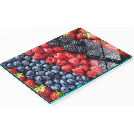 Planche de cuisine en verre trempé avec motif de fruits des bois, 80 x 52 cm (1/5)