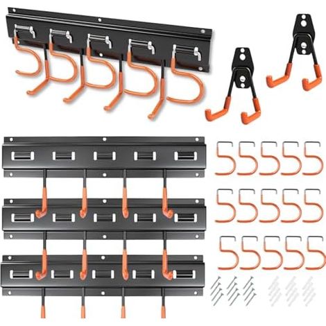 Porte-Outil Mural 4 x 40.6cm (16") Panneaux Métalliques Noir Garage Jardin Rangement 20 Crochets S 2 J Antidérapants Antirouille Support 120kg - (1/5)