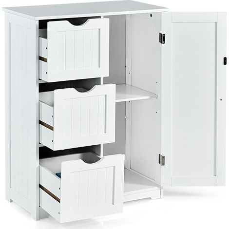 Bathroom Floor Cabinet Storage Cupboard Organizer W/Adjustable Shelf & 3 Drawers (1/5)