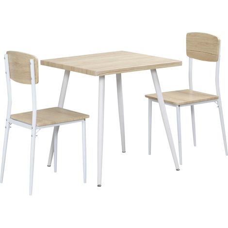 Conjunto de comedor de 3 piezas con mesa y 2 sillas, MDF y acero, color natural y blanco (1/5)