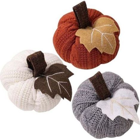 Halloween Mini Pumpkins 3PCS Décor de Citrouille en Tricot avec des citrouilles décoratives suspendues pour la Feuille pour la récolte de Thanksgiving Halloween Home Supplies (1/4)
