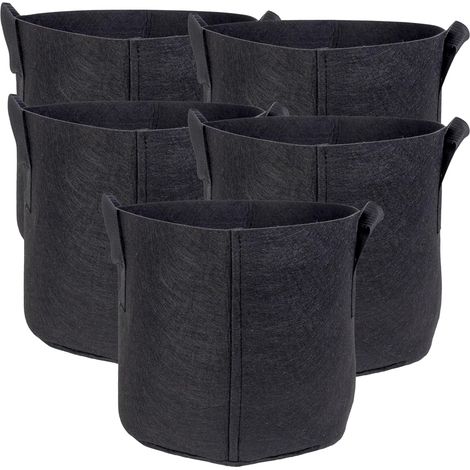 Set di 5 sacchi per la semina in tessuto non tessuto, 20 litri, 30x25 cm - Maniglie per il trasporto - Per patate, giardino, serra - Aerazione radicale anti-turbolenza