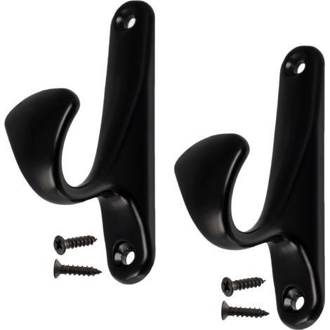 Lot de 2 Patères murales 90x25x47 mm - crochet/cintre porte-manteau chapeau peignoir salle de bain serviette douche WC buanderie - en métal - couleur noir (1/5)