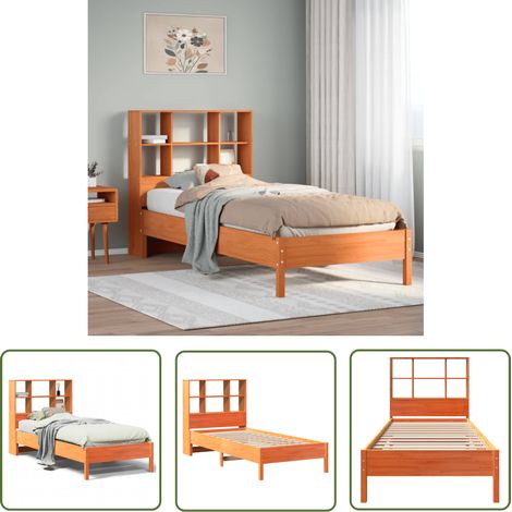 vidaXL Massivholzbett mit Regal ohne Matratze Wachsbraun 100x200 cm (1/5)