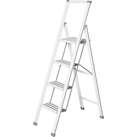 Escalera plegable en diseño de aluminio 4 peldaños, blanca WENKO (1/5)