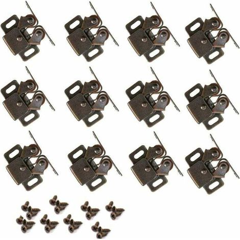 Lot de 12 loquets à double rouleau en laiton poli pour portes de placard, armoires, tiroirs et armoires (bronze). (1/4)
