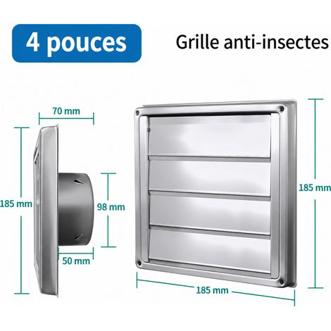 Grille d'aération ronde extérieure inox 4 pouces 100 mm avec grille anti-insectes et accessoires inclus pour sèche-linge et ventilation murale 19 × 19 × 8 cm – Livraison gratuite (1/5)
