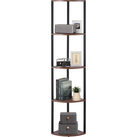 Étagère d'angle à 5 Niveaux, Hauteur 162,5 cm, bibliothèque du Coin avec éclairage LED, Meuble de Rangement Tour avec Cadre en métal et étagères en Bois, pour Chambre, Salon, Bureau, Cuisine (1/5)