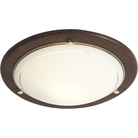 QAZQA Plafón clásico madera de nogal con cristal blanco - Mesiac (1/5)