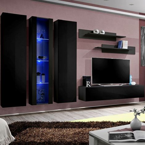 Ensemble Meuble TV Mural "Fly C4" 310cm Noir (1/5)