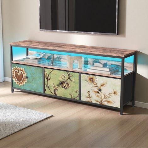Meuble TV en bois MDF avec éclairage LED – 3 tiroirs et compartiment ouvert – Dimensions 108x29.8x57 cm – Design et élégant pour rangement flexible (1/5)