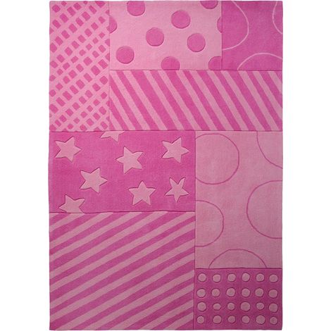 Tapis enfant fait main 70x140 rose rectangle STATRIPE (1/4)