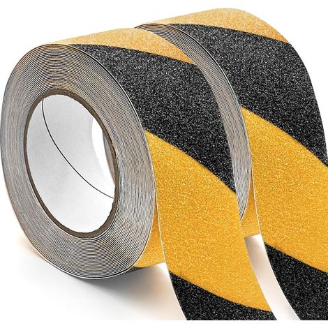 Ruban Adhésif Antidérapant 50mm x 10m, Bande Antidérapante, Ruban de Sécurité pour Escaliers, Marches, Rampes et Sols intérieurs et extérieurs (noir/jaune) (1/5)