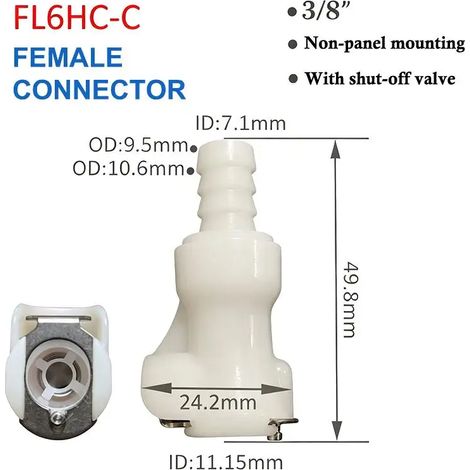 (FL6HC) Raccord de déconnexion rapide pour tuyau, embout cannelé mâle/femelle, vanne, connecteur de tube 1/4, 5/16, 3/8 (1/5)