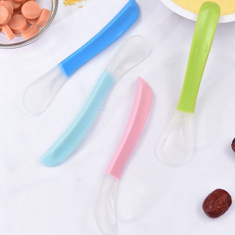Cuillère Bébé Silicone - Pour Première Phase Alimentation Solide - Poignée Allongée Antidérapante - Sans BPA - Lot de 2 (1/5)