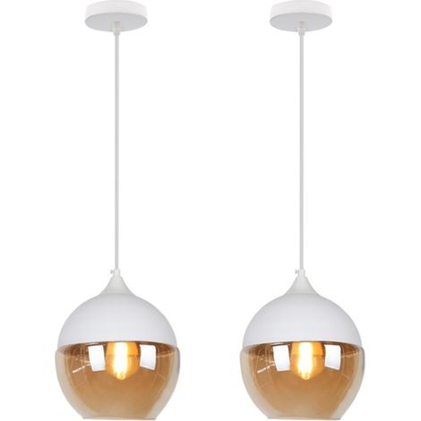 Suspension Luminaire Vintage Industriel Lustre Suspension Abat-jour en Verre Lustre Plafonnier Blanc et Ambre E27 Ø20CM - 2Pcs (1/5)