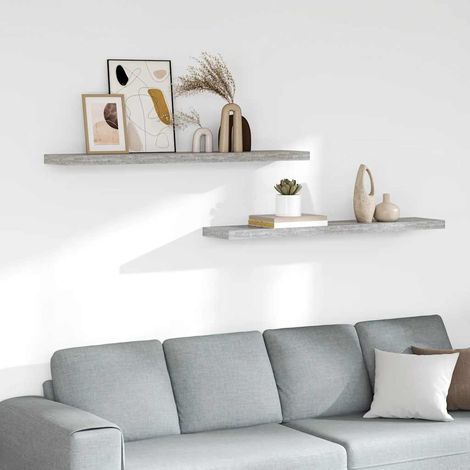 Schweberegale 2 Stk. Betongrau 120x23,5x3,8 cm MDF