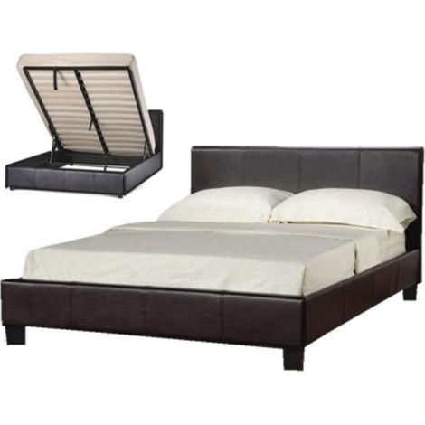 4ft6 Faux Leather Ottoman Bed Frame in Chocolate