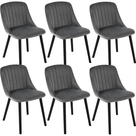 Esszimmerstühle 6er Set dunkelgrau Samt Holzbeine gepolstert ergonomisch (1/5)