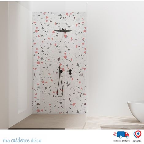 Panneau de douche : Terrazzo di Vigoleno - Couleur Rose clair - Alu composite - 90 - 245 (1/2)