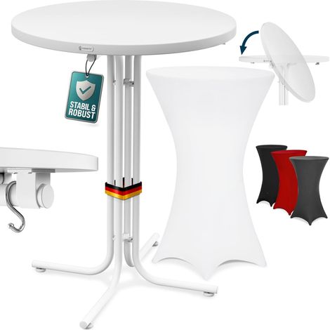 CASARIA® Stehtisch Klappbar mit Husse 70x110cm Rund Hoch Stabil Metall Pulverbeschichtet Hochtisch Bistrotisch Partytisch Weiß  Weiß