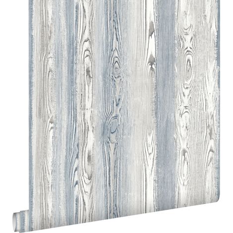 Papier peint imitation bois bleu et gris – 53 cm x 10,05 m – Éco-texture intissé – Raccord sauté pour pose facile – Estahome (1/5)