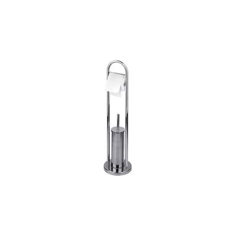 1PZ PORTASCOPINO WC PORTA ROTOLO ACCIAIO INOX base cm22 altezza totale